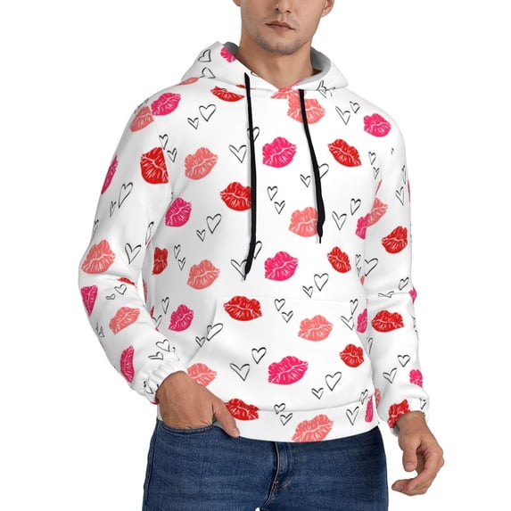 KLL Red Lips 1 Print Mens Hoodie Long Sleeve Casual Pullover Hooded Sweatshirt Fashion Drawstring Hoodies with Pocket-3X-Large