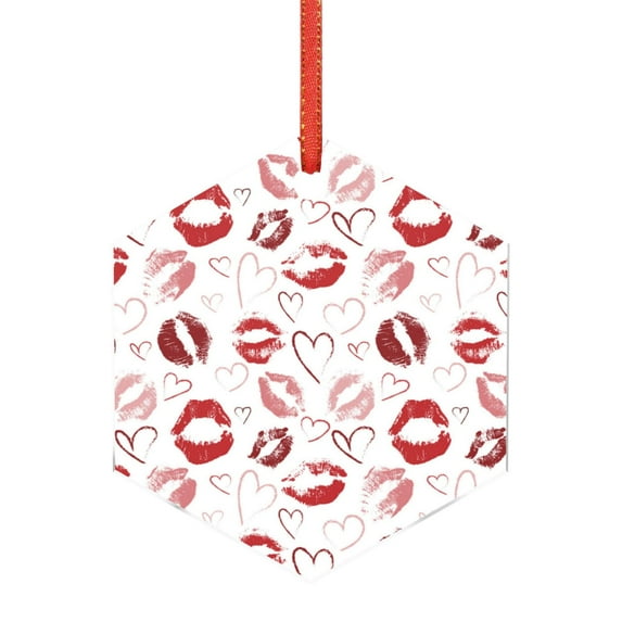 KLL Red Lips Pattern Acrylic Christmas Ornaments,1 PCS Xmas Tree Decor with Ribbon 3" Christmas Décor Christmas Pendant for Hanging on Tree & Party Favors-Hexagon