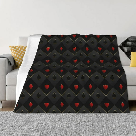 KLL Red Poker Print Fleece Throw Blanket, Horizontal Fleece Bedding Cute Soft Blankets Comfy Fleece Flannel Plush Home Decor for Couch & Bed -