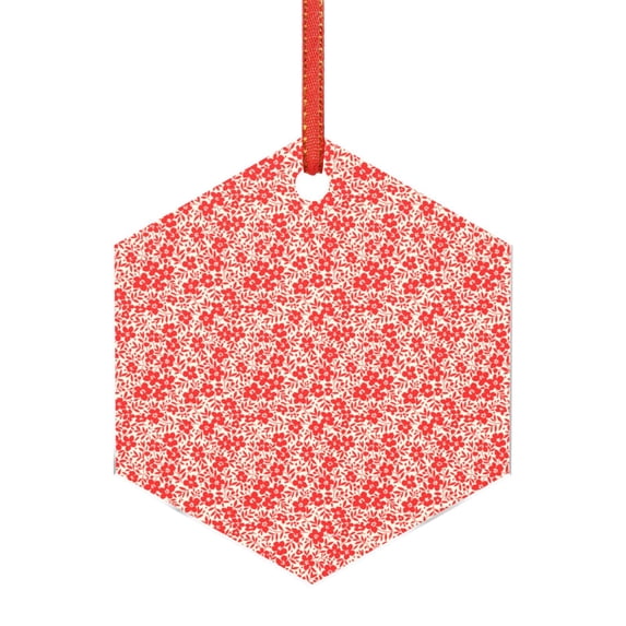 KLL Red Pretty Flowers Pattern Acrylic Christmas Ornaments,1 PCS Xmas Tree Decor with Ribbon 3" Christmas Décor Christmas Pendant for Hanging on Tree & Party Favors-Hexagon