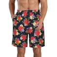 thumbnail image 1 of KLL Red Rose Flower Men's Casual Summer Beach Shorts Hawaiian Shorts with Pockets-3X-Large, 1 of 5