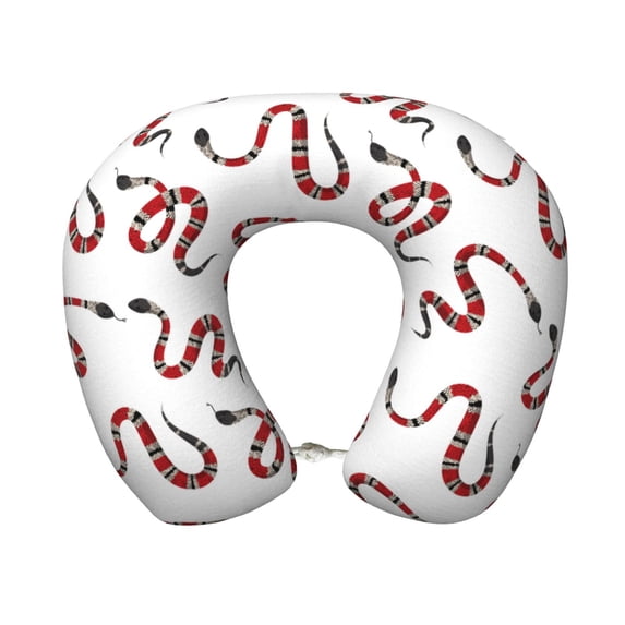 KLL Red Snake Pattern Memory Foam Cervical Neck Pillow Versatile U-Shaped Pillows for Home/Office/Camping/Travelling/Soft Washable Cover