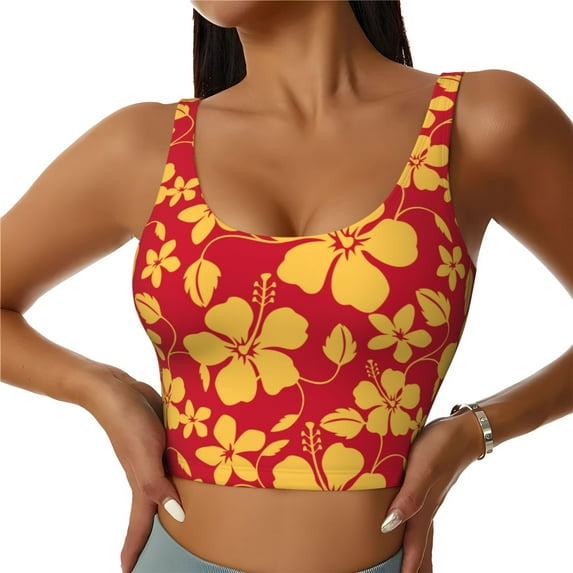 KLL Red Vintage Flowers for Workout Tank Tops for Women,U Back Fitness Top Built in Shelf Bras Padded Fit for Yoga Gym-Large