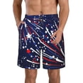 thumbnail image 1 of KLL Red White Blue Fireworks 1 Men's Casual Summer Beach Shorts Hawaiian Shorts with Pockets-X-Large, 1 of 5