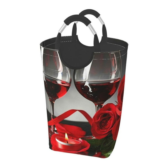 KLL Red Wine Rose Laundry Hamper,Large Canvas Fabric Lightweight Storage Basket Toy Organizer Dirty Clothes Collapsible Waterproof