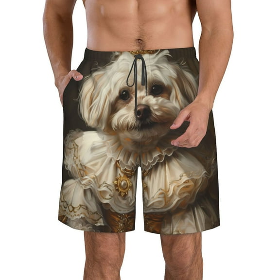 KLL Regal Dog In Royal Attire Men's Casual Summer Beach Shorts Hawaiian Shorts with Pockets-X-Large