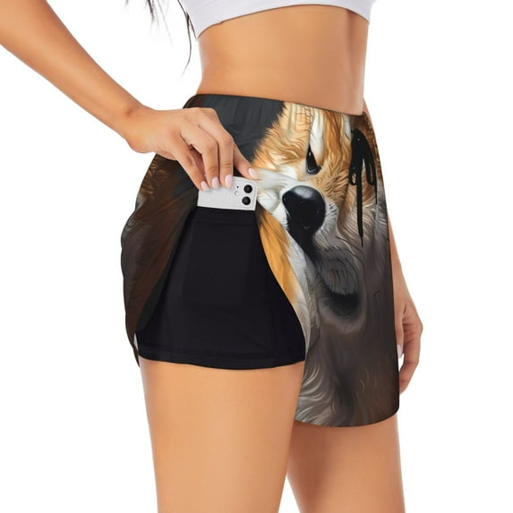 KLL Regal Shiba Inu Pattern Shorts Women,Athletic Shorts High Waisted Running Shorts Pocket Sporty Short Gym Elastic Workout Shorts-XX-Large