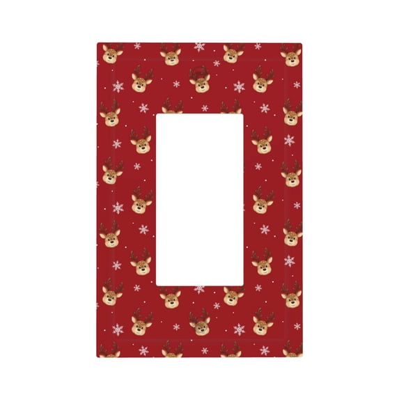KLL Reindeer Faces Festive Red Pattern Electrical Outlet Covers, 3" x 5" 1 Pack Electric Receptacle Plug Covers for Decorator Receptacle Outlet & Switch-Style U