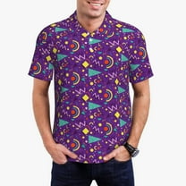 KLL Retro 80s Style Print Men's Short Sleeve Golf Polo,Three-Button Polo Shirts Summer Fashion Golf Shirt-Small