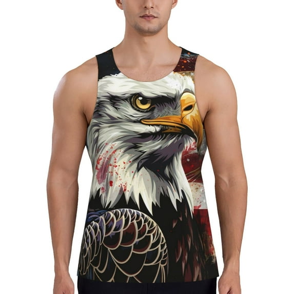KLL Retro American Eagle A Print Men's Muscle Gym Workout Stringer Tank Tops Bodybuilding Fitness T-Shirts Tank Tops Men-Large