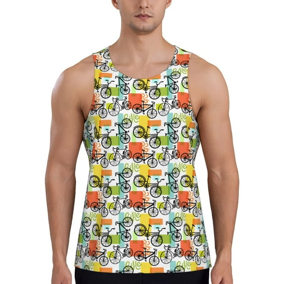 KLL Retro Bike Print Men's Muscle Gym Workout Stringer Tank Tops Bodybuilding Fitness T-Shirts Tank Tops Men-4X-Large
