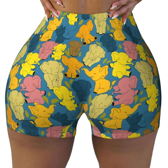 KLL Retro Boho Elephants Pattern Workout Shorts for Women Scrunch Short Gym Yoga Running Sport Active Exercise Fitness Shorts