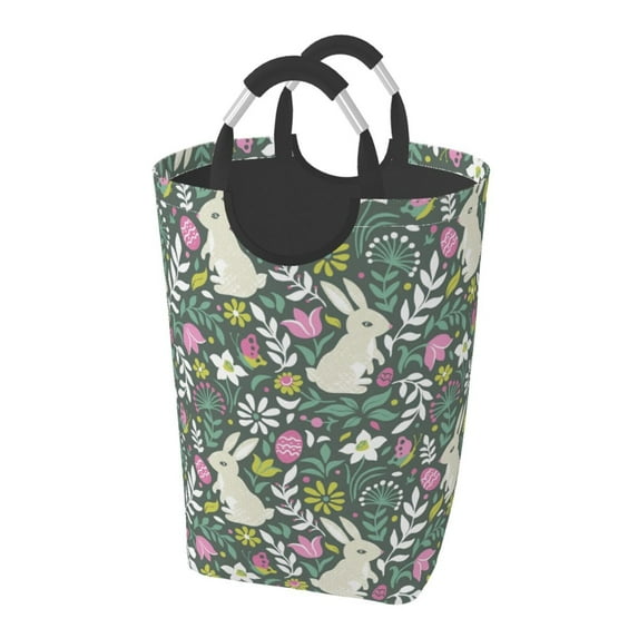 KLL Retro Bunny Floral Laundry Hamper,Large Canvas Fabric Lightweight Storage Basket Toy Organizer Dirty Clothes Collapsible Waterproof