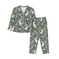 thumbnail image 1 of KLL Retro Bunny Floral Print Women's Long Sleeve Pajamas with Pants Sleepwear Loungewear 2 Set-XX-Large, 1 of 7