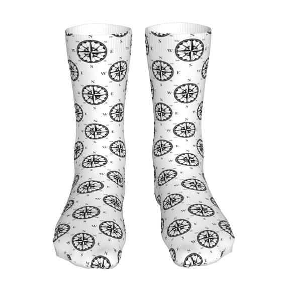 KLL Retro Compass Print Womens Crew Socks Athletic Middle Tube Long Socks Novelty Socks Gifts For Men