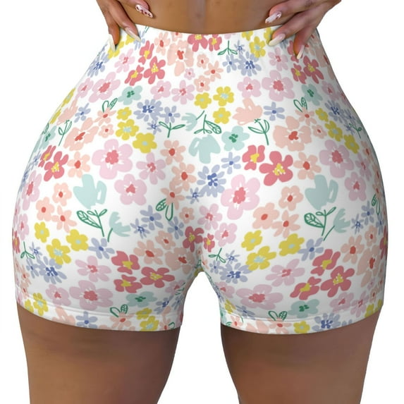 KLL Retro Floral Pattern Workout Shorts for Women Scrunch Short Gym Yoga Running Sport Active Exercise Fitness Shorts