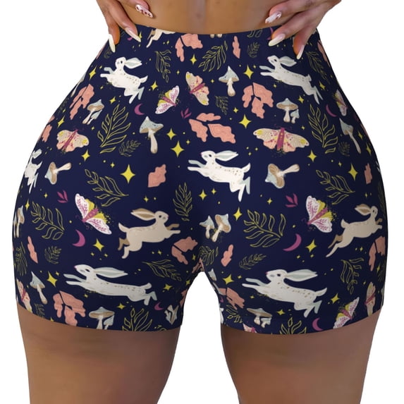KLL Retro Rabbit Flower Pattern Workout Shorts for Women Scrunch Short Gym Yoga Running Sport Active Exercise Fitness Shorts