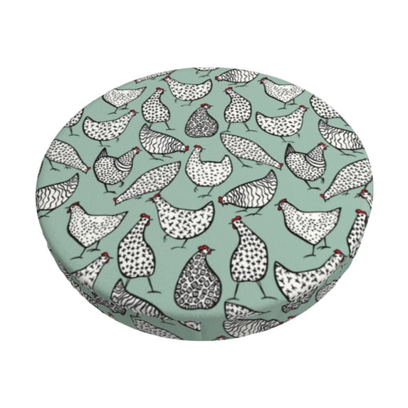 KLL Retro Rooster4 Round Bar Chair Cushion Cover 12 inch ,Bar Stool Protector with Elastic, Soft Washable