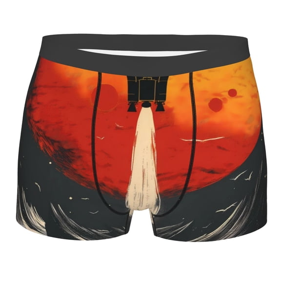 KLL Retro Space Rocket Launch Men's Cotton Boxer Briefs Underwear-X-Large