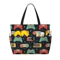 thumbnail image 1 of KLL Retro Video Game Print Large Beach Tote Bag Women Waterproof Sandproof Zipper Beach Tote Bag for Pool Gym Grocery Travel with Wet Pocket, 1 of 7