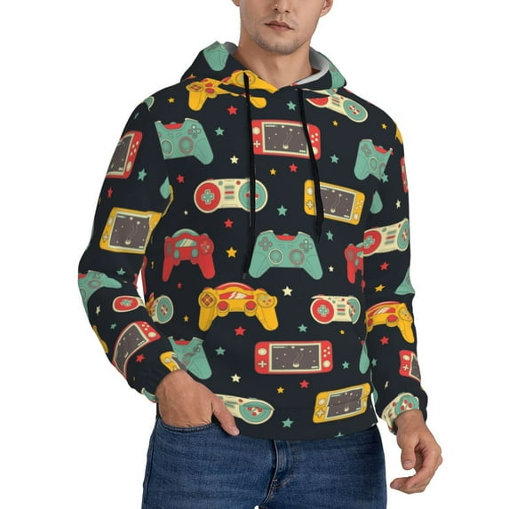 KLL Retro Video Game Print Mens Hoodie Long Sleeve Casual Pullover Hooded Sweatshirt Fashion Drawstring Hoodies with Pocket-Medium