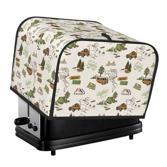 KLL Road Trip Print 4 Slice Toaster Dust Covers Kitchen Small Appliance Cover with 2 Pockets,Can hold Jam Spreader Knife & Toaster Tongs (12.4 x 10.6 x 8.2)