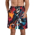 thumbnail image 1 of KLL Rock Skull Singer Men's Casual Summer Beach Shorts Hawaiian Shorts with Pockets-Large, 1 of 5