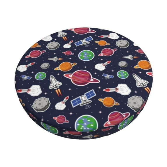 KLL Rocket Satellite Round Bar Chair Cushion Cover 14 inch ,Bar Stool Protector with Elastic, Soft Washable
