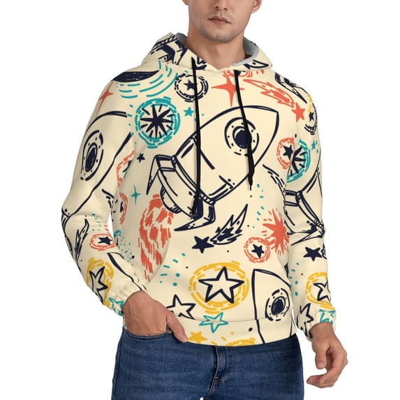 KLL Rockets Print Mens Hoodie Long Sleeve Casual Pullover Hooded Sweatshirt Fashion Drawstring Hoodies with Pocket-Large