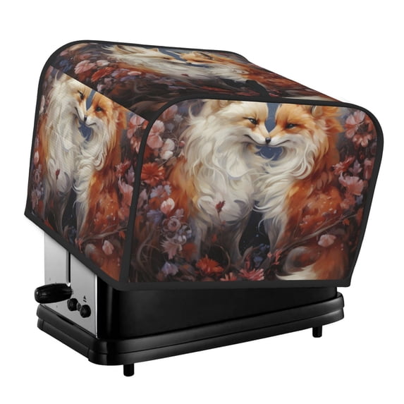 KLL Romantic Flower Fox Couple Print 4 Slice Toaster Dust Covers Kitchen Small Appliance Cover with 2 Pockets,Can hold Jam Spreader Knife & Toaster Tongs (12.4 x 10.6 x 8.2)