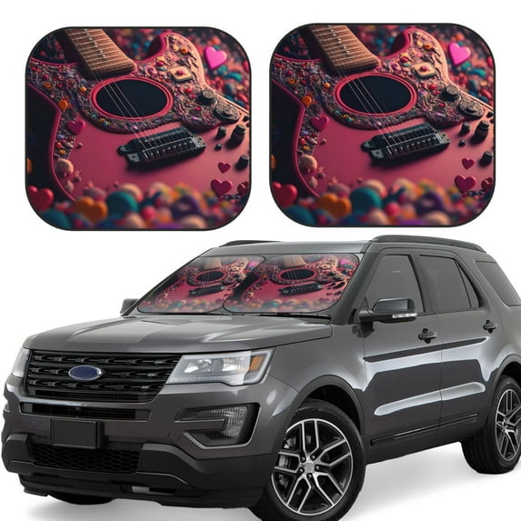 KLL Romantic Heart Guitar Windshield Sun Shade 2-Piece Foldable Car Front Window Sunshade for Most Sedans SUV Truck- Medium