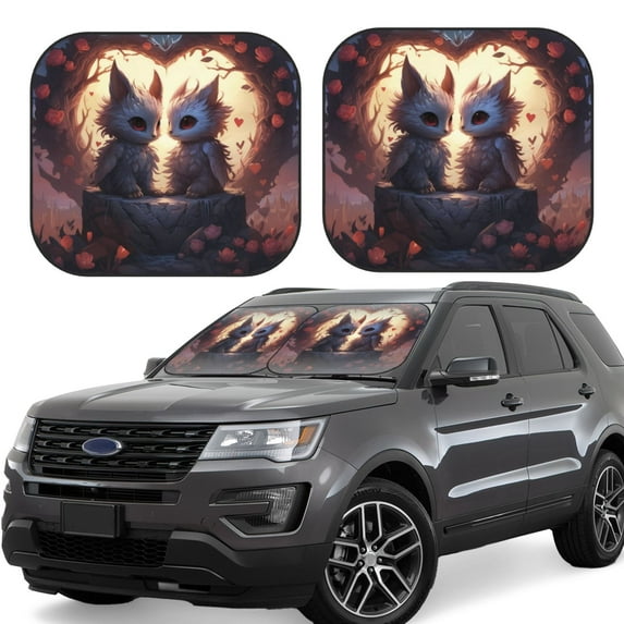 KLL Romantic Rose Animal Couple Windshield Sun Shade 2-Piece Foldable Car Front Window Sunshade for Most Sedans SUV Truck- Large