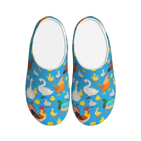 KLL Rooster And Chickens Pattern Adult Unisex Cozy Slippers,Fuzzy Slip-on Slippers TPR Sole Slippers Comfort Plush Home Footwear for Indoor & Outdoor-46/47