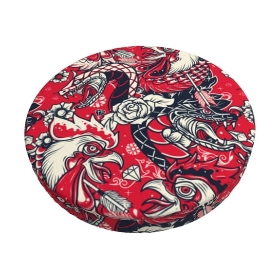 KLL Rooster Head Round Bar Chair Cushion Cover 14 inch ,Bar Stool Protector with Elastic, Soft Washable
