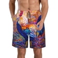 thumbnail image 1 of KLL Rooster Oil Painting Men's Casual Summer Beach Shorts Hawaiian Shorts with Pockets-Small, 1 of 5