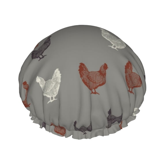 KLL Rooster Pattern Shower Cap & Bath Cap for Women,Reversible Oversized Waterproof Shower Caps for all Hair Lengths,Elastic Reusable Bathing Hair Cap