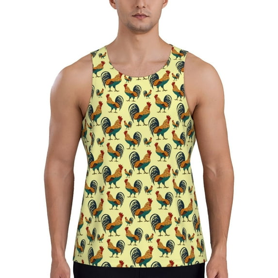 KLL Roosters In Farm Print Men's Muscle Gym Workout Stringer Tank Tops Bodybuilding Fitness T-Shirts Tank Tops Men-3X-Large