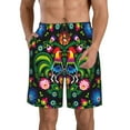 thumbnail image 1 of KLL Roosters and Flowers Men's Casual Summer Beach Shorts Hawaiian Shorts with Pockets-Small, 1 of 9