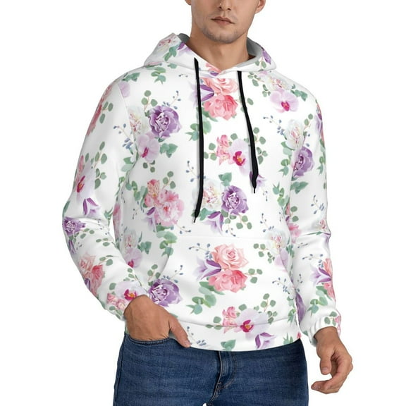 KLL Rose Flower B Print Mens Hoodie Long Sleeve Casual Pullover Hooded Sweatshirt Fashion Drawstring Hoodies with Pocket-4X-Large