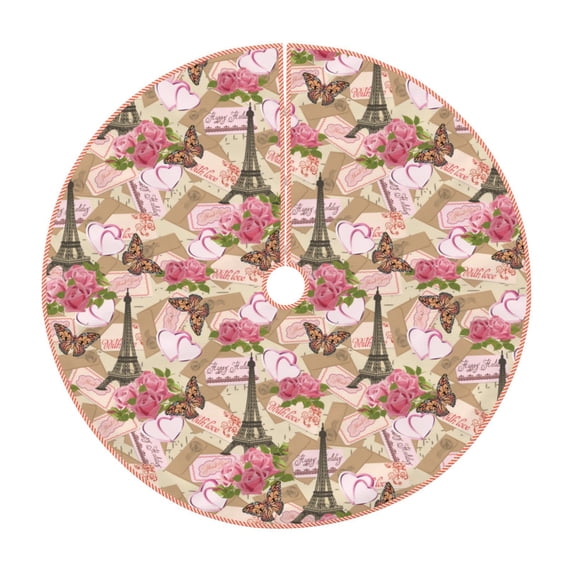 KLL Rose Flowers Christmas Tree Skirt 30" ,Party Decorations Farmhouse for Christmas Decorations Holiday Party