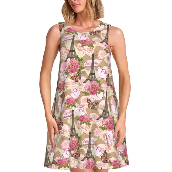 KLL Rose Flowers Pattern Womens Summer Dresses 2025,Loose Round Neck Sleeveless Sundresses Tank Dresses with Pockets