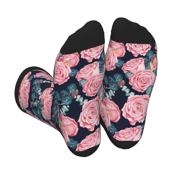 KLL Rose Flowers Print Cool Socks Men's Women's Crew Socks Funny Crazy Novelty Stockings