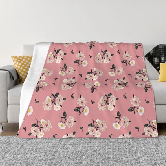 KLL Rose Flowers Print Fleece Throw Blanket, Horizontal Fleece Bedding Cute Soft Blankets Comfy Fleece Flannel Plush Home Decor for Couch & Bed -40"x30"
