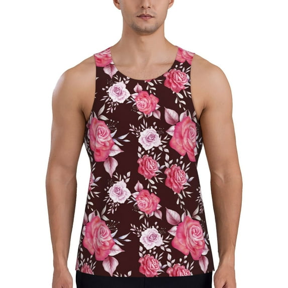 KLL Rose Flowers Print Men's Muscle Gym Workout Stringer Tank Tops Bodybuilding Fitness T-Shirts Tank Tops Men-3X-Large
