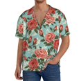 thumbnail image 1 of KLL Rose Flowers Print Men's Shirt Short Sleeve Button Down Summer Cuba Beach Shirts- X-Large, 1 of 5