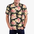 thumbnail image 1 of KLL Rose Flowers Print Men's Short Sleeve Golf Polo,Three-Button Polo Shirts Summer Fashion Golf Shirt-XX-Large, 1 of 6