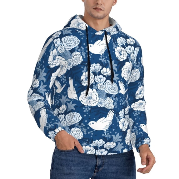 KLL Rose Flowers Print Mens Hoodie Long Sleeve Casual Pullover Hooded Sweatshirt Fashion Drawstring Hoodies with Pocket-4X-Large