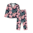 thumbnail image 1 of KLL Rose Flowers Print Women's Long Sleeve Pajamas with Pants Sleepwear Loungewear 2 Set-Medium, 1 of 7