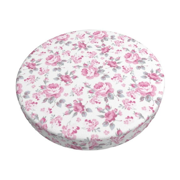 KLL Rose Flowers Round Bar Chair Cushion Cover 12 inch ,Bar Stool Protector with Elastic, Soft Washable