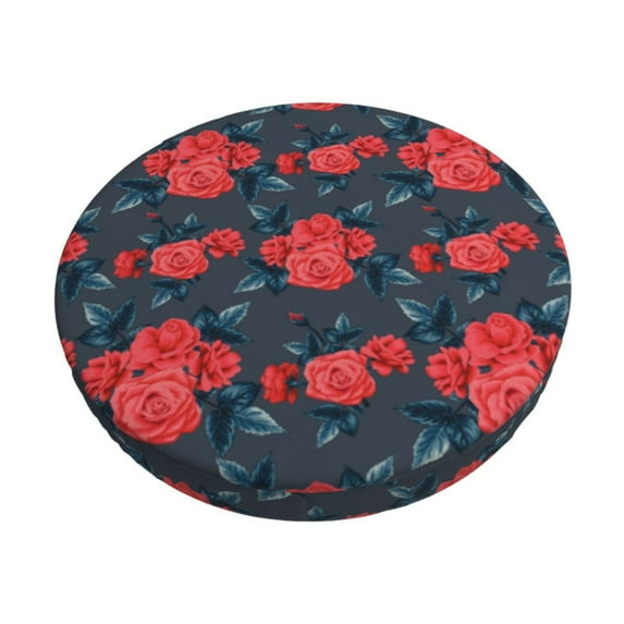 KLL Rose Flowers Round Bar Chair Cushion Cover 13 inch ,Bar Stool Protector with Elastic, Soft Washable